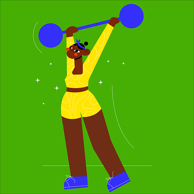 Crossfit Girl adobeillustrator blackwoman crossfit design graphic design green gym healthy healthylifestyle illustration lifting motion graphics sport vector vectorart weightlifting yoga yoggi