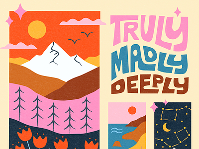 Truly Madly Deeply Album Art album branding festival grid illustration landscape lettering merch mountain nature poster seascape travel vector