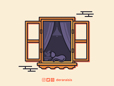 Cat Sunbathing On Window - Wallpaper cat design house illustration istanbul minimal orange purple sunbathing sunny vector vector art vintage wallpaper wallpaper design window wood