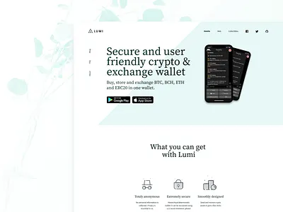 Lumi // Landing Page blockchain blockchain cryptocurrency btc crypto crypto currency crypto exchange crypto wallet eth exchange funnel landing landing page minimal minimalism redesign wallet