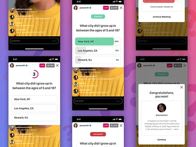 Instagram GameShows - HQ Trivia Concept Design app design concept facebook hq trivia inspiration instagram mobile app re design redesign yelp
