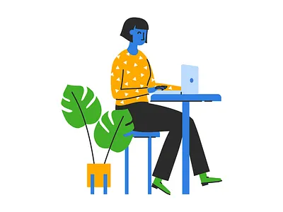 Plant Lady desk flat illustration laptop palm plant plant lady tree woman working