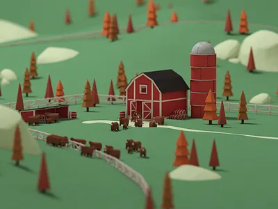 Cow Jailbreak 3d c4d cows farm field illustration isometric lowpoly