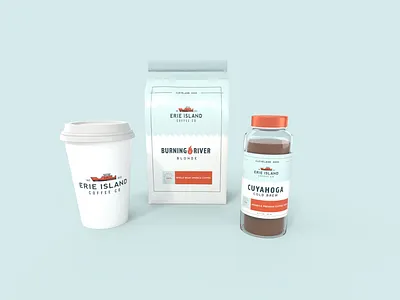 Erie Island Packaging bottles branding cleveland coffee coffee branding coffee packaging design graphic design packaging pattern river
