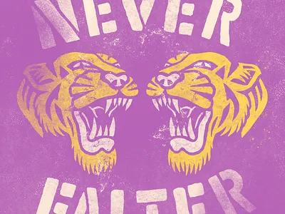 Never Falter brand and identity branding design folkart hand drawn hand lettering icon illustration logo tiger typography vector vintage