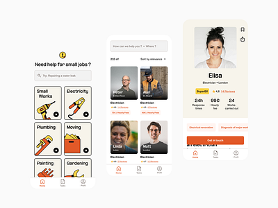 Elf - Small works concept app app branding clean ui conce concept design electricity gardening illustration inspiration moving painting plumbing small jobs small works ui