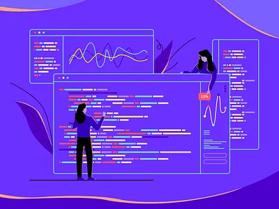 Code Review app character code design graphic illustration review website