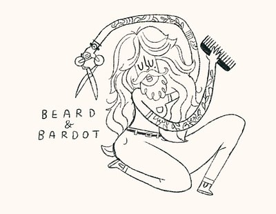 Beard and Bardot Illustration barbershop bardot beard bearded lady comb gender good hair hair illustration procreate salon scissors