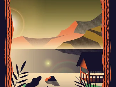 Chill chill flare flat hut illustration island lake landscape sky stones vector vector729 vegetation