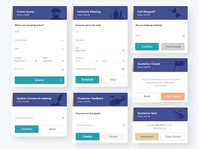 Quotation Process Cards - Kortex application illustrations interactive design minimalism pirate taskmanagement uiux uxflow uxresearch