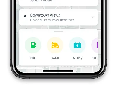 Select Car Service - Second iteration car cards fuel icons ios location map service