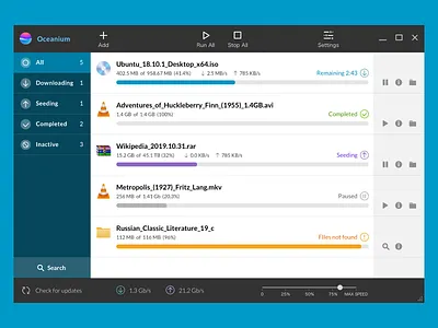 Oceanium app application bittorent download gui icons metro oceanium torrent ui ux windows