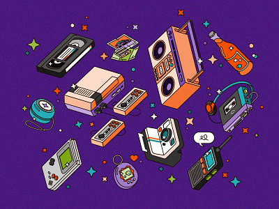 90s kid kit ⭐ design flat illustration illustrator isometric retro tech vector