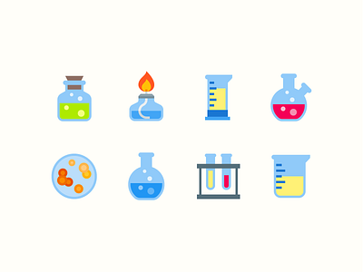 Color icons: Laboratory Equipment biology burner chemistry color design digital art flask flat glass jar graphic design icon icon set icons icons8 illustration petri dish science test tube ui vector
