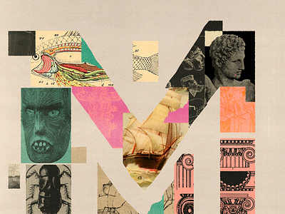 M is for Museum collage distortion editorial illustration illustration lettering lo fi print type typography vintage