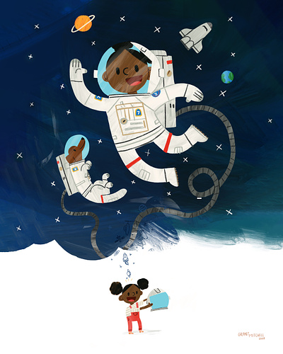 Children's Book - WIP astronaut childrens book dog happy illustration imagination imagine joy kids book planet procreate space spaceship spacesuit