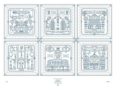 Utopia stamp designs design identity illistration linework stamp