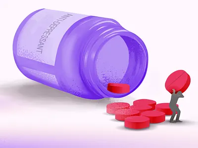 Mental Health anxiety depression digitalillustration editorialillustration illustrator medication mental health mental illness pills purple ui vector