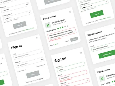 🥙 Modals for FoodScout app button cta design dialogue food forgot password grid landing modal modal window modals pop up reset review sign in sign up ui ux webdesign