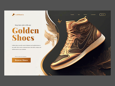 GodenShoeCo Landing Page art beautiful branding color concept design e commerce flat design golden shoe graphic design illustration landing page logo modern shoe shoe store typography ui