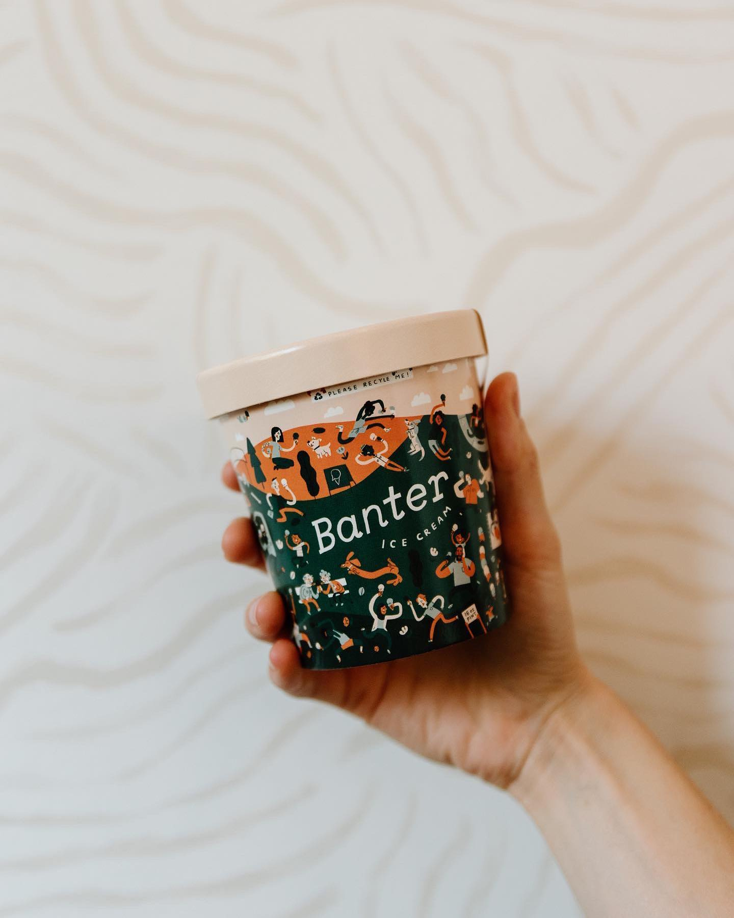 Banter Ice Cream Pint Design banter branding character design graphic design happy ice cream ice cream shop illustration joy merch merchandise package design procreate