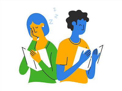 Skills Lesson Illustrations bored flat illustration illustrator interested lessons man reading sleeping woman