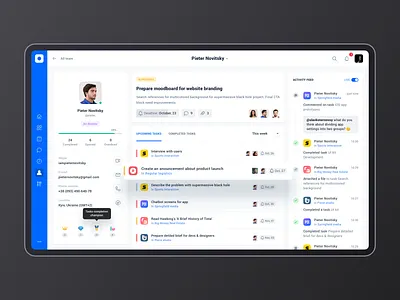 Project management tool: Team. Employee profile analytics app cards dashboard design design app feed grid interface interface design product design profile progress bar project management tool tooltip typography ui uiux user account webapp