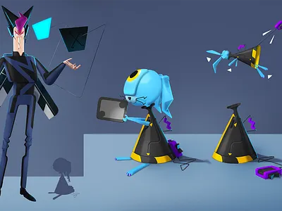 Character and his sidekick 3d animation animation 3d character design illustration photoshop styleframe
