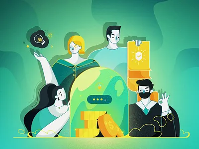 Security Tokens cartoon charachter design character data design illustration man money protect safe security tokens women work