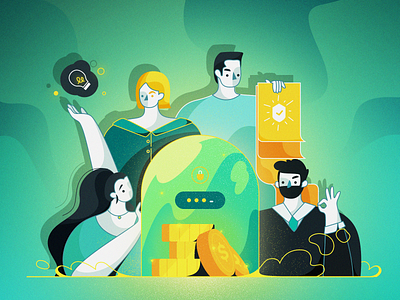 Security Tokens cartoon charachter design character data design illustration man money protect safe security tokens women work