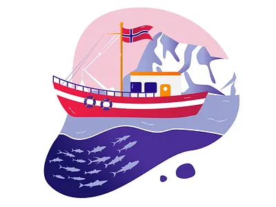 Codfish | Principles for Loving the Sea 2d biodiversity boat codfish digitalart ecology environment fish food iceberg illustration nature sea vector