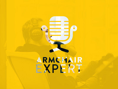 Armchair Exert Logo Concept Stacked armchair branding chair concept design graphic logo microphone podcast