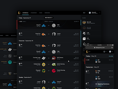 LoL Esports: Schedule app games gaming responsive web