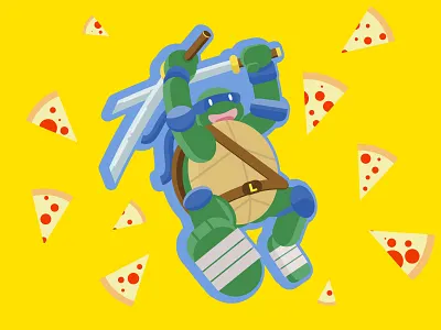 Leonardo blue blue and yellow cartoon cowabunga green leonardo ninja ninja turtle ninja turtles pizza vector art