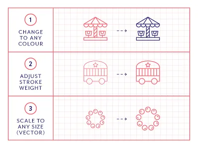 Made By Made | Line Icons – Carnival carnival circus icecream icons illustrations infographics line icons magic party symbols tents ui ux vector vintage