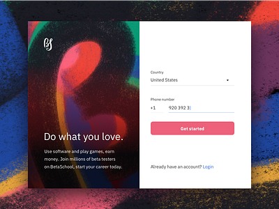 Sign up form beta design phone registration sign up form sketch ui web