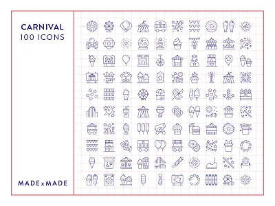 Made By Made | Line Icons – Carnival carnival circus icecream icons illustrations infographics line icons magic party symbols tents ui ux vector vintage