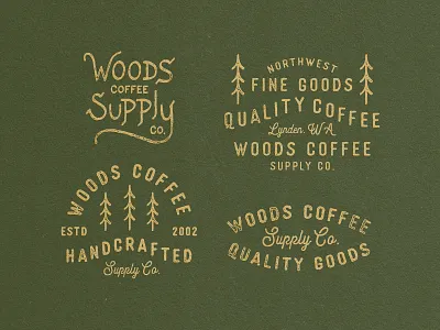 Woods - Lockups badge badges handdrawn lockups merch supply trees type typography woods woods coffee