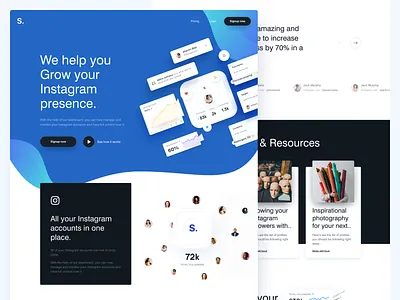 S. - Real Project agency blue cards designer instagram lander landing social web webdesign website