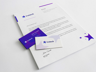 Irutech Letterhead and Business Card Design blue branding business card clean color colorfull design icon illustration letterhead lettering logo minimal minimalism type ui