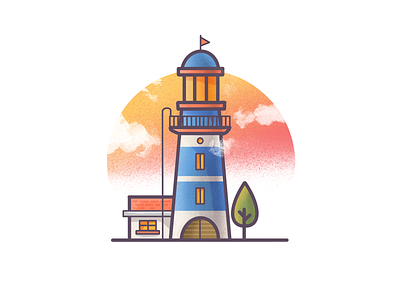 Lighthouse art clouds design evening grunge house illustration ipad pro landscape light lighthouse nature sun sunset texture tower tree windows wooden