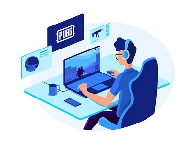 Gamer animation app debut design dribbble flat gamer gaming graphic hello illustration illustrator isometric logo minimal online game pubg ui vector