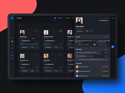 Project management tool: Employee profile card dark dashboad employee manager product design profile progress project management tool reminding task task app team ui