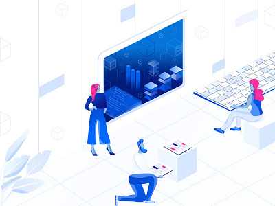 Isometric illustration blue characters color design graphic illustrations illustrator isometric isometric art modern vector web