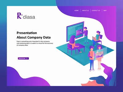 Presentation About Company Data. Analyst Data background design character design flat design home page illustration landing page modern tecnology ui ux vector web design