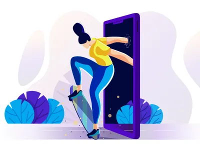 Skateboarding game digital game fun girl illustration leaves nature vector artwork