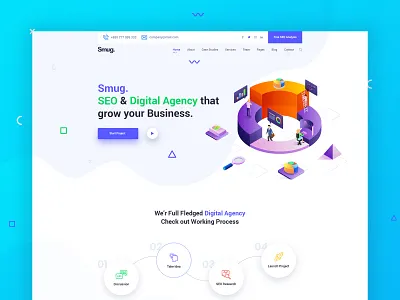 SEO and Digital Agency Landing Page Explanation agency branding clean design agency digital marketing landing page marketing seo smm startup ui