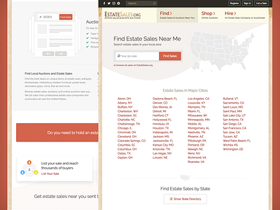Find Estate Sales Landing Page design landing page online shopping sales shopping site ux web web design website