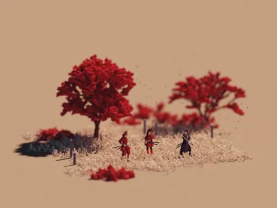 Evening 3d isometric japan lowpoly magicavoxel pixel art videogames voxel voxel art