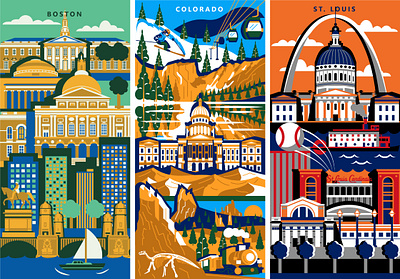 Cities and States illustrations for socks america cities city color colorful design illustration pattern sock textile united states vector